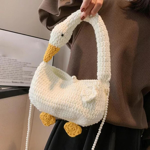 Bandolera Tejida De Lana Con Cadena De Perlas Para Mujer