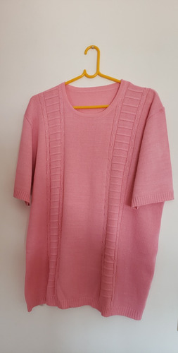 Remera De Hilo Manga Corta, Rosa, Talle Xxl