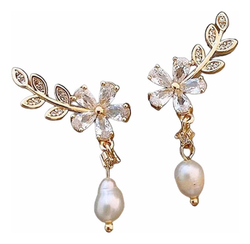 Zarcillos De Flor De Zirconia Con Perlas