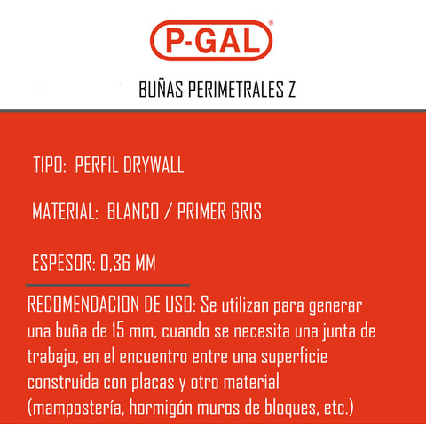 Perfil Buña Perimetral Z 2,60mts Para Placa Durlock