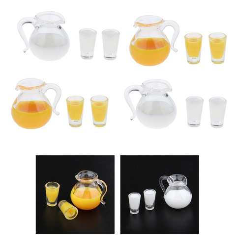1:12 Casa De Muñecas Mini Bebidas Leche Jugo Olla Con Tazas