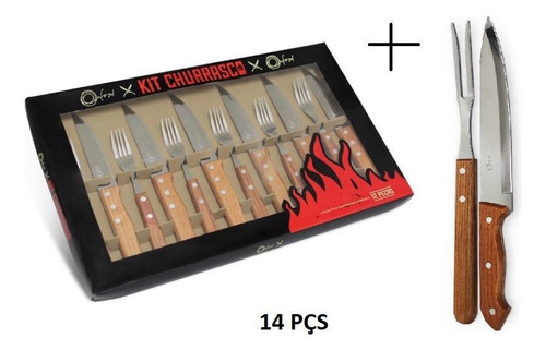 Kit Churrasco Jogo Trinchante Faca Carne Garfo 14 Pçs Oxford