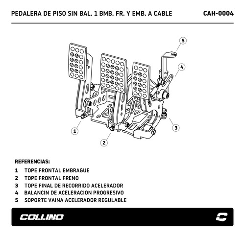 Imagen 3 de 8 de Pedalera Piso Collino 1 Bomba Freno + Embrague A Cable A12