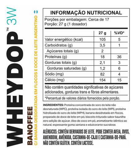 Whey Protein Conc/iso/hidro Wheydop 3w Todos Os Sabores 450g