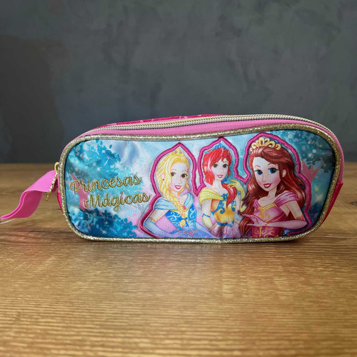 Estojo Escolar Duplo Princesas Mágicas Clio Infantil Cor Rosa Estojo Princesas