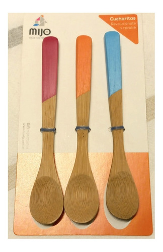 Imagen 3 de 3 de Cucharitas Untadores Set X3 Madera Colores