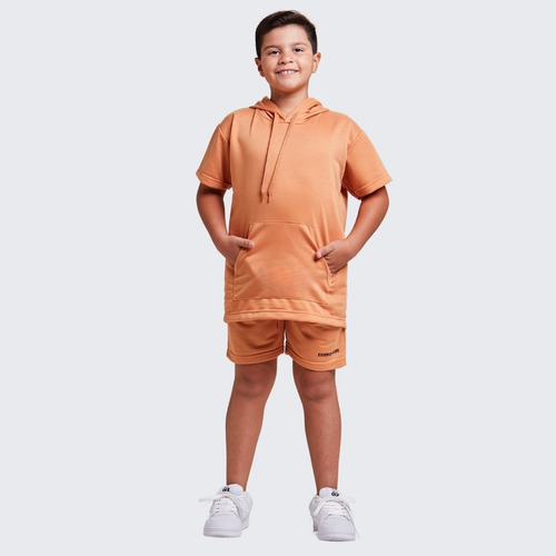 Conjunto Infantil Moletom Kids Menino Camisa Capuz E Shorts 