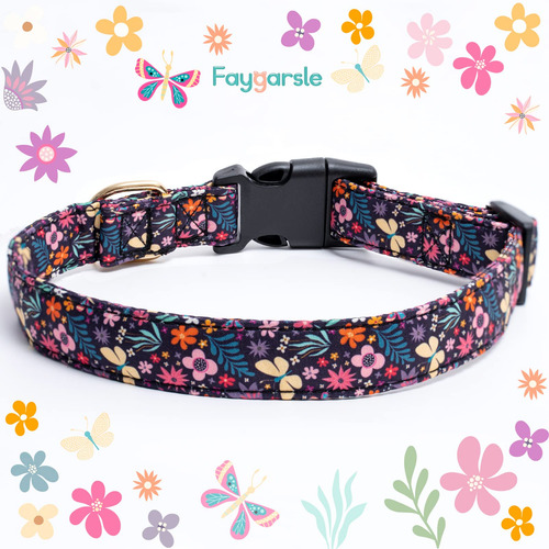 Collar De Perro Con Diseño De Flores Moradas Y Tamaño L