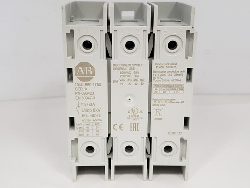 Allen Bradley 194u-e60-1753 Disconnect Switch 60a 3 Pole Bbd