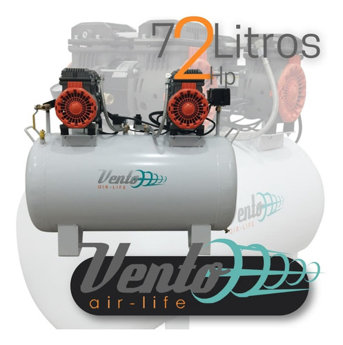 Compresor de aire eléctrico portátil Vento Air-Life 72 litros 2hp horizontal libre de aceite monofásico 72L 2hp 120V blanco