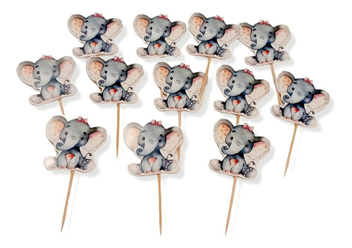 Toppers Cupcakes Y Postres 12 Piezas Elefante Niña