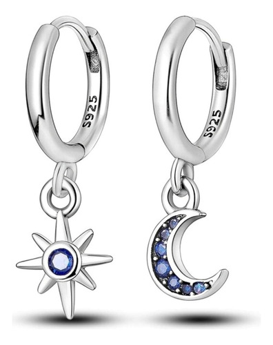 Aros Argolla Luna Y Sol Con Circones De Plata Ley 925 