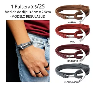 Pulsera Hombre Regulable Ancla Cuero Vegano Unisex