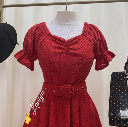 Imagem 7 de 8 de Vestido Midi Rodado Malha Lase Vermelho