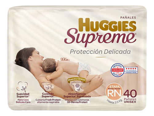 Pañales Huggies Supreme Rn Unisex 40 Piezas Rn Sin Género