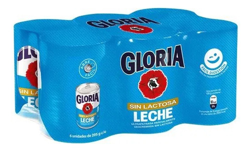 Leche Sin Lactosa Gloria Lata 395g Paquete 6un