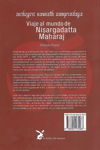 Libro Viaje Al Mundo De Nisargadatta Maharaj, De Plana , Antonio Editorial: Liebre De Marzo. Editorial Liebre De Marzo, Tapa Blanda En Español, 2019