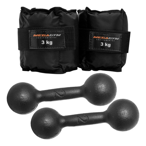 Kit Caneleiras 3kg + Par Halteres De 2kg Para Academia Cor Preto