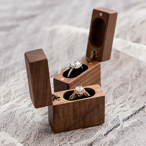 Caja De Anillos De Madera Para Compromiso, Propuesta Y Boda
