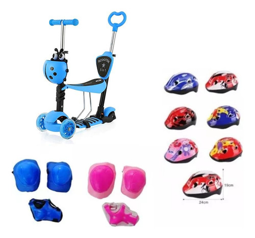 Scooter Monopatín 5 En 1 Ajustable Chinita + Set Protección