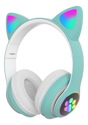 Auriculares Bluetooth inalámbricos Cat Over Ear Rgb con forma de gatito, color morado
