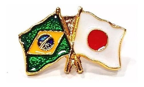 Bótom Pim Broche Bandeira Brasil X Japão Folheado A Ouro