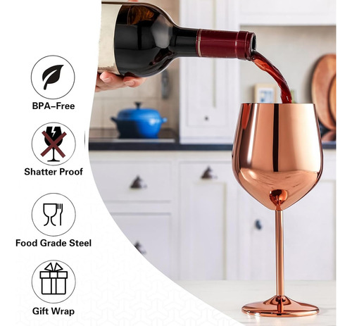 Wotor Juego De 2 Copas De Vino De Oro Rosa, Copas De Vino De
