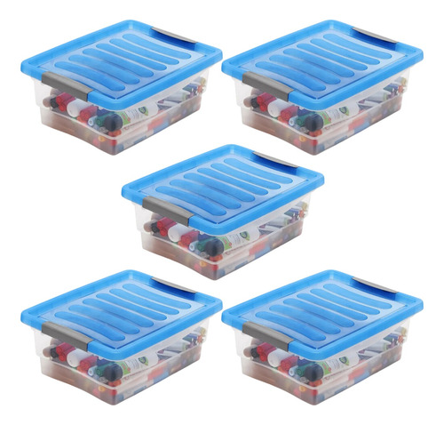 Organizador Plástico X5 Con Tapa 10 Litros Caja Transparente