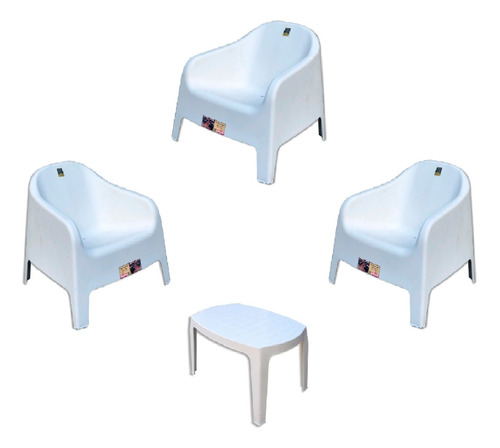 Combo Sillon Skarpo Blanco Mascardi X3 Y 1 Mesita Ratona 