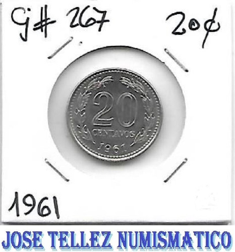 Moneda Argentina 20 Centavos Año 1961 Palermo