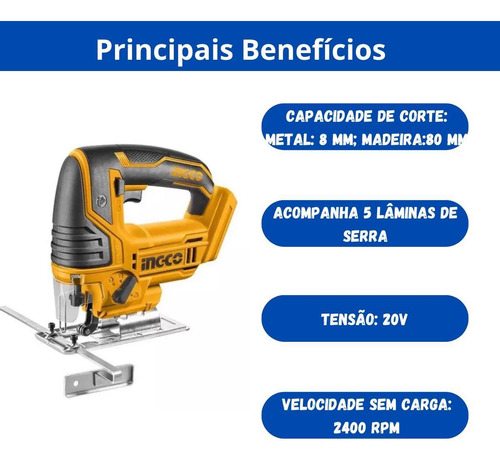 Ingco Serra Tico-tico Bateria (nao Acompanha) 20v Linha P20s