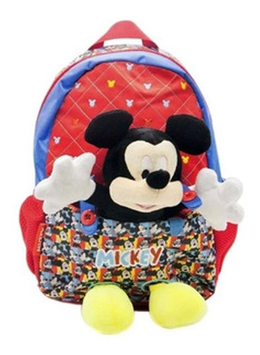 Mochila Espalda Escolar Mickey Mouse Con Peluche Disney