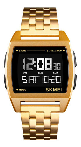 Reloj Hombre Skmei 1368 Acero Alarma Cronometro Elegante Color De La Malla Dorado Color Del Fondo Negro