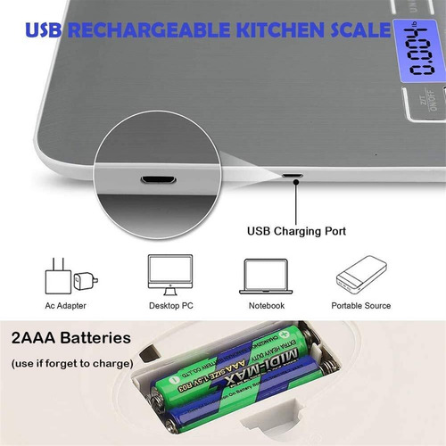 Balança De Cozinha Com Carregamento Usb Recarregável De 5 Kg