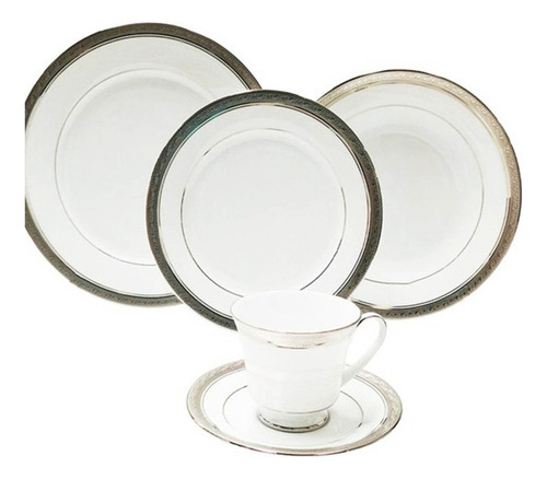 Vajilla Individual 5 Piezas Crestwood Platinum Noritake Color Blanco Liso