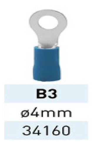 100 Terminales Aislados B3 Ojal Ø 4mm Azul Cable 1.5 A 2.5mm