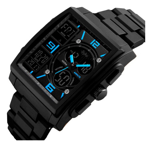 Reloj Dual Deportivo Sumergible 5 Bar Anti Shock Sk Color De La Correa Azul San Marino