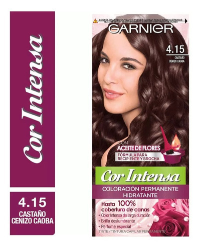 Kit Tintura, Oxidante Garnier  Cor intensa Kit Coloración Permnente Hidratante Garnier Cor Intensa tono 4.15 castaño cenizo caoba 20Vol. para cabello