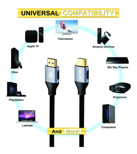 Cable Hdmi 2.1v 8k Netcom 3d 3 Mt 4320p 48gbps Hdr Earc