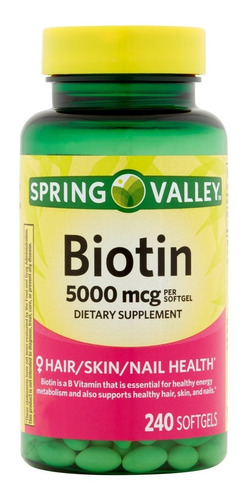Biotina 5000 Mcg Spring Valley® - 240 Sgels - Importada!