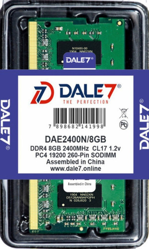 Memória Dale7 Ddr4 8gb 2400 Mhz Notebook 1.2v Kit C/30