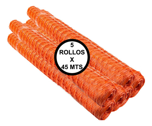 Malla Seguridad Naranja - Pack 5 Rollos De 45 Mts Largo X 1 Mts Alto - Ideal Obras, Jardines Y Mas