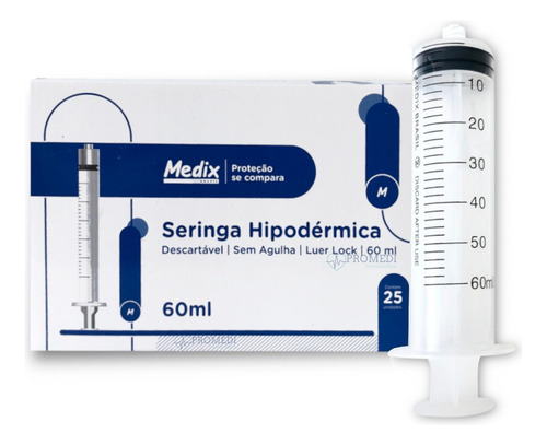 Seringa 60ml Sem Agulha Luer Lock Rosca Cx 25 Unidades