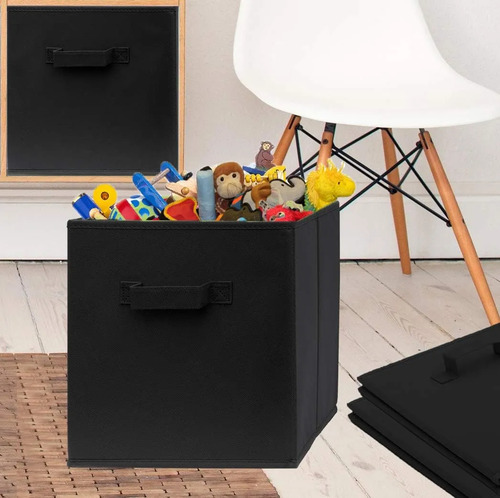6 Cubos De Tela Para Almacenamiento Plegables Con Asa Negro