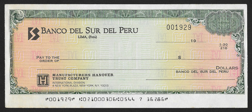 Cheque Banco Del Sur Del Peru