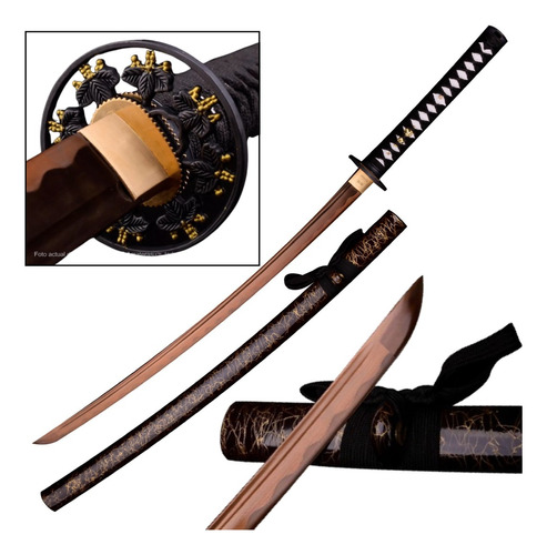 Katana Samurai Kensei Kogane Acero Dorado Full Tang Filo