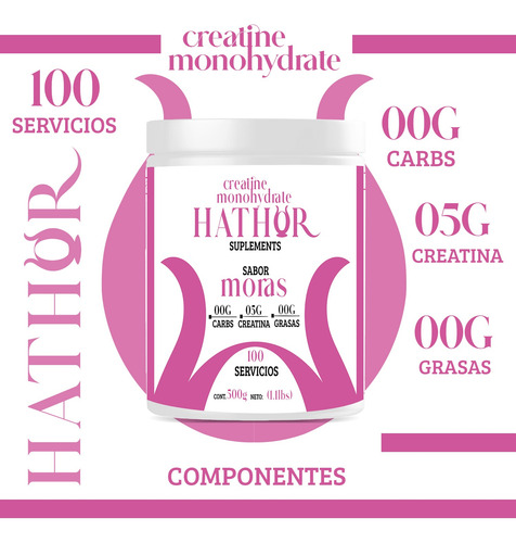 Creatina Monohidratada 500g Hathor En Polvo Varios Sabores Moras