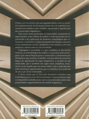 O Intervalo Semântico, De Vogt, Carlos. Editora Ateliê Editorial, Capa Mole, Edição 1ª Edição - 2009 Em Português