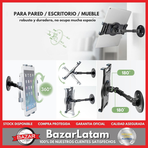 Imagen 3 de 10 de Soporte Tablet Pared Escritorio Brazo Regulable