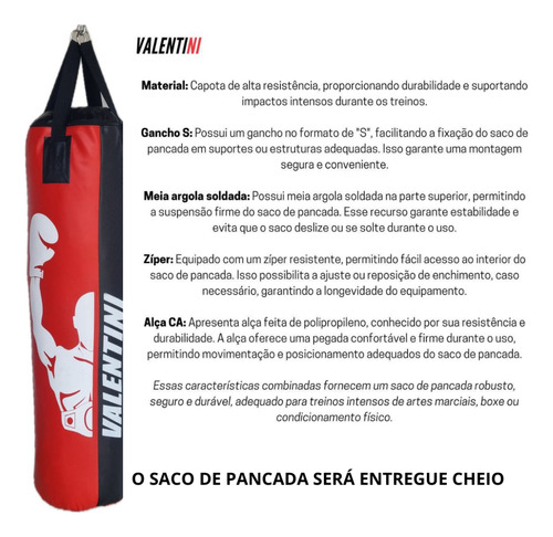 Saco De Pancada Cheio Valentini Boxe 120cm + Suporte + Luvas